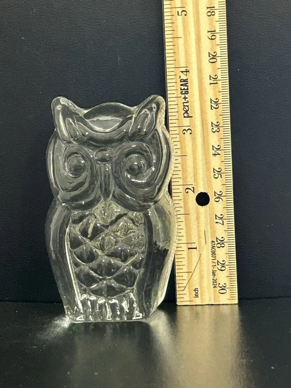 1970s Viking Clear Glass OWL Figurine Paperweight MCM Bookend Handmade USA 3.5